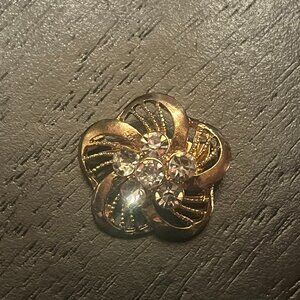 Vintage TINY Gold Tone Pinwheel Brooch with Rhinestones